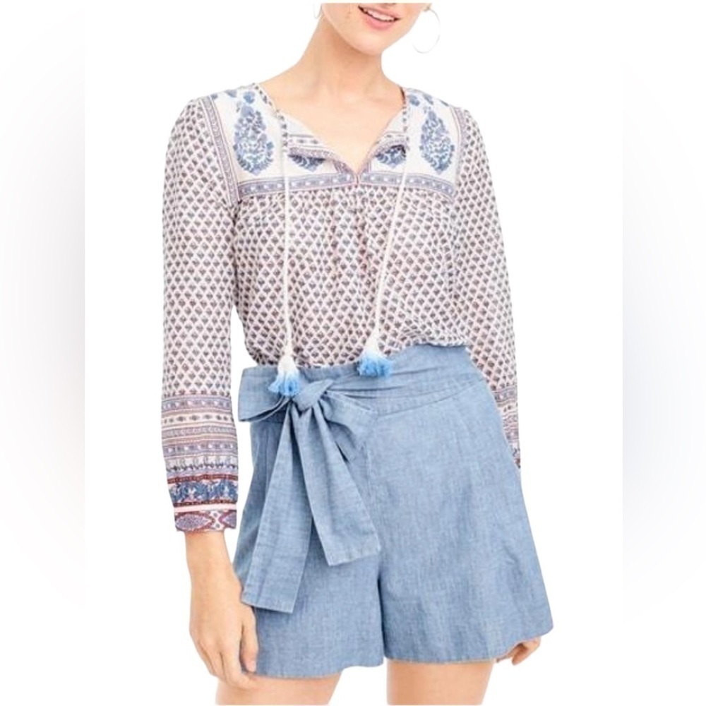J Crew Floral Paisley Cotton Peasant Top In Bright Periwinkle size 6